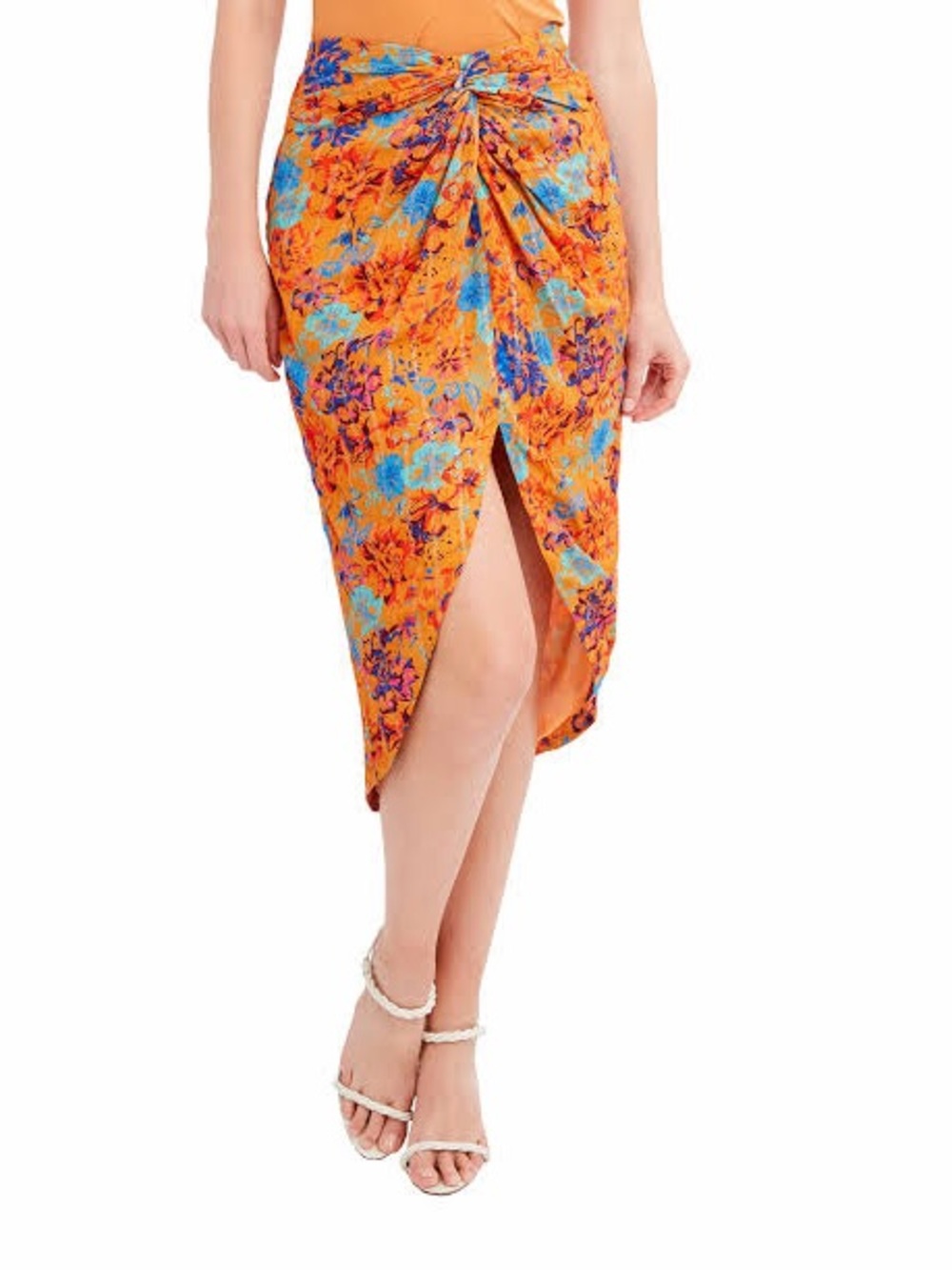 BCBGMaxAzria Orange Floral high low skirt with Blue & Purple Accents